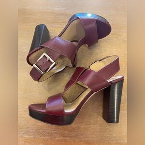 Michael Kors Burgundy Platform Block Heel Sandals